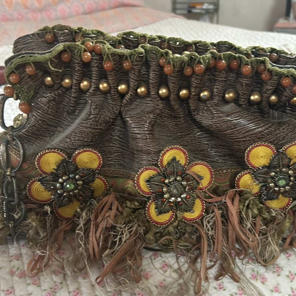 Vintage Mary Francis frame bag, textured leather gold hardware boho - Picture 8 of 8